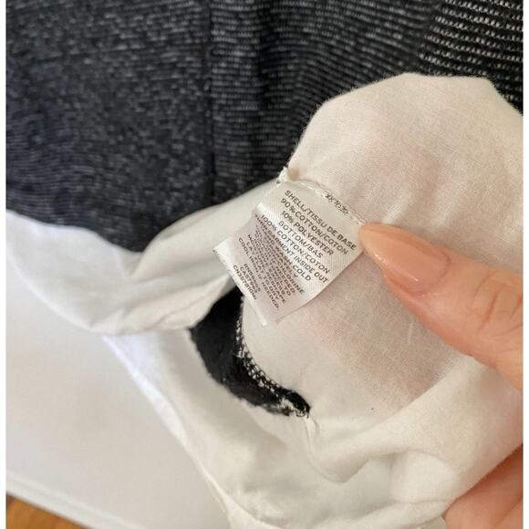 Caslon Black White Color Block Boxy Crewneck Woven Hem Striped Texture Top M - Picture 6 of 10